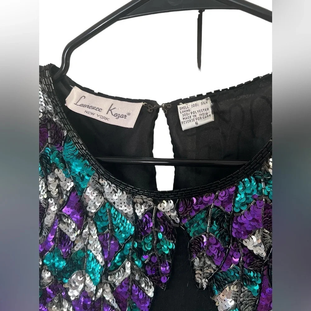 Laurence Kazar silk sequin embroidered short sleeve blouse - Picture 2 of 3